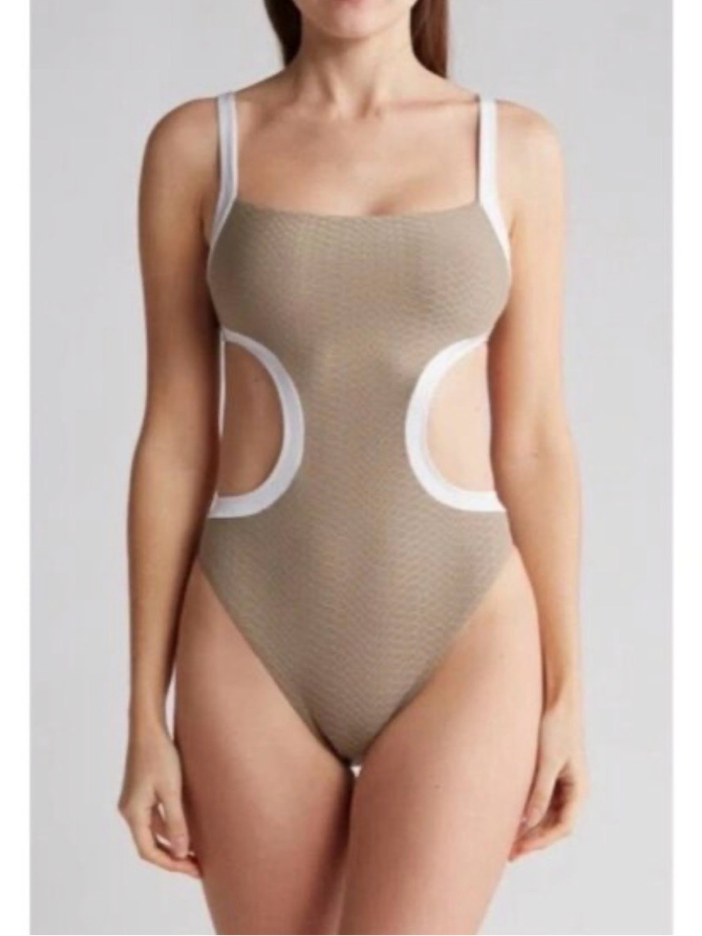 Sanctuary Taupe One-Piece Swimsuit with White Trim